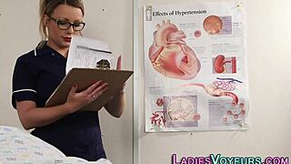 nurse in stockings and glasses humiliates patient next door at hospital