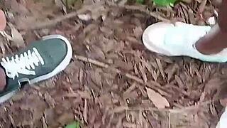 Brazilian Couple Flashes Ebony Tits And Ass In Public Forest For Cash