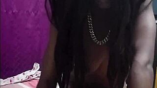 Black girl bends over for daddy show with hand and mouth play