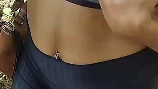 Brazilian Couple Flashes Ebony Tits And Ass In Public Forest For Cash