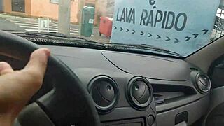 uber ride turns into neighbor wife's teasing car blowjob swallow