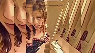 hot shemale strips underwear in bathroom teasing her huge bulge