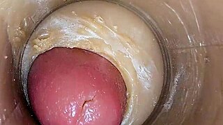 Oiled Swollen Pussy Squirts on Huge Dildo Before Monster Creampie Close-Up