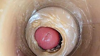 Oiled Swollen Pussy Squirts on Huge Dildo Before Monster Creampie Close-Up