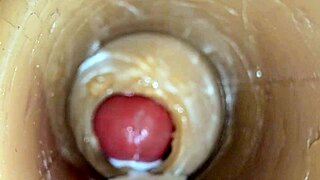 Oiled Swollen Pussy Squirts on Huge Dildo Before Monster Creampie Close-Up
