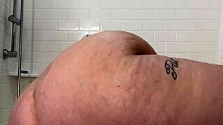 oiled bbw hucow with huge tits masturbates fat ass in steamy shower