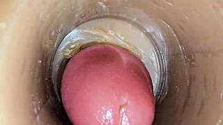 Oiled Swollen Pussy Squirts on Huge Dildo Before Monster Creampie Close-Up