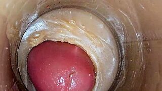 Oiled Swollen Pussy Squirts on Huge Dildo Before Monster Creampie Close-Up