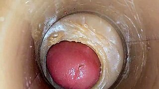 Oiled Swollen Pussy Squirts on Huge Dildo Before Monster Creampie Close-Up