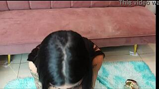 the cute teen drops to her knees for total cock worship submission