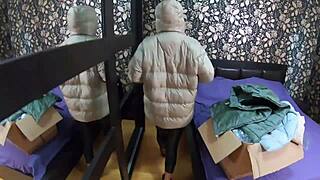 MilfyCalla Covers Red Shiny Puffy Jacket in Loads of Cum