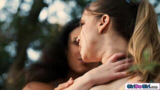 Chubby hairy milf dominates petite lez tongue riding squirting pussy strapon face fuck