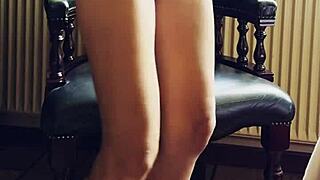 blonde milf amateur rubs lotion all over then fingers pussy to shaking orgasm