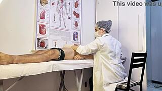 patient gets hard during exam can't hold back in front of sexy nurse teasing him with dirty talk and uniform