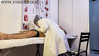 patient gets hard during exam can't hold back in front of sexy nurse teasing him with dirty talk and uniform