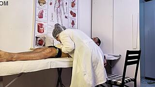 patient gets hard during exam can't hold back in front of sexy nurse teasing him with dirty talk and uniform