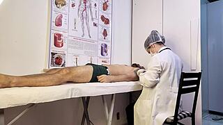 patient gets hard during exam can't hold back in front of sexy nurse teasing him with dirty talk and uniform