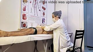 patient gets hard during exam can't hold back in front of sexy nurse teasing him with dirty talk and uniform