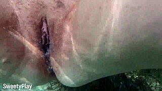 Chubby wife's juicy pussy filled with three underwater creampie loads