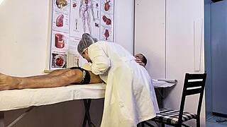 patient gets hard during exam can't hold back in front of sexy nurse teasing him with dirty talk and uniform