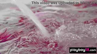 Petite Asian Kit Rysha Poses in Rose Bath