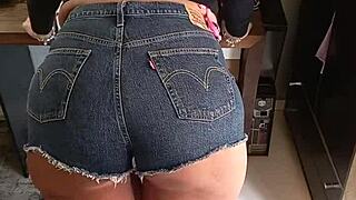 i slip into these tight sexy shorts showing off my tan lines