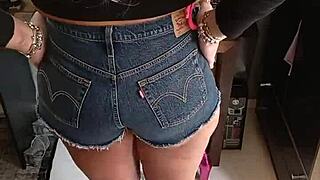 i slip into these tight sexy shorts showing off my tan lines