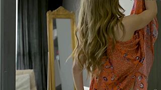 Gorgeous Blonde Hanka Drills Shaved Tight Pussy with Huge Vibrator Toy