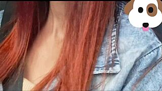 Naughty Redhead Driver Catches Public Car Masturbation