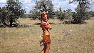 Hey shy aboriginal milf in costume, wanna dance outdoors and tease me more?