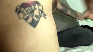 emo girl shaves shaved pussy while gaping asshole with huge dildo