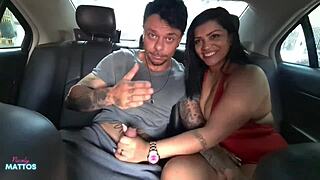 damn that lucky guy gets nicoly mattos' blowjob in car then hairy pussy indoors