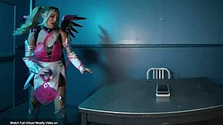 blonde mercy in overwatch cosplay gulps cock deep then rides wildly!