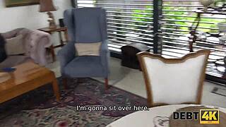 blue-eyed blonde housewife, suck and ride this dick to pay debt?