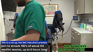 behind the scenes at cum clinic angel ramiraz spreads shaved pussy for glove extraction 😈