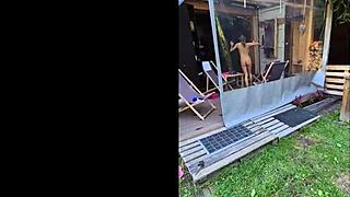 summer vibes turn steamy with athletic brunette flashing pussy outdoors in nature