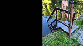 summer vibes turn steamy with athletic brunette flashing pussy outdoors in nature