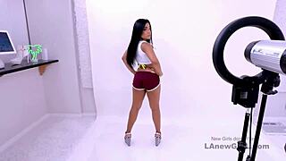 innocent brunette model seduced into sofa pounding during daddy casting interview