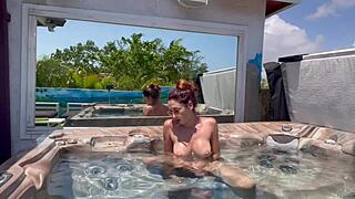 i couldn't resist watching italian milf artemisia love's big tits bounce during her hot solo masturbation naked in the outdoor jacuzzi