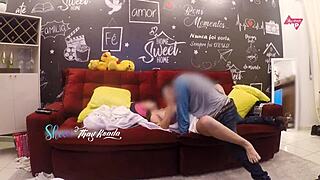 i let delivry boy fuk my big tits milf pussy on sofa. he unloads cum in mouth