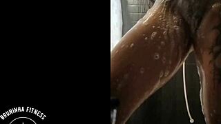 portuguese brunette bombshell shaves wet pussy smooth in steamy shower bath