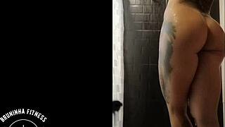 portuguese brunette bombshell shaves wet pussy smooth in steamy shower bath