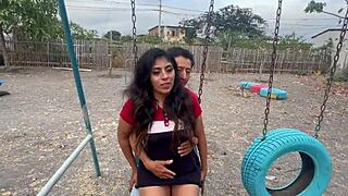 Having fun group ass worshiping sex in public park with whore girlfriend and horny stranger