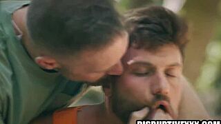 Muscular hunks deliver hardcore gay anal fucking outdoors in wild rough action