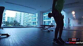 my asian teen gf gets so horny gym fucking me