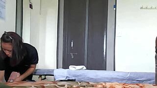 young girl gives relaxing handjob massage to feel good all over