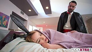 shy petite teen bunny's tiny pussy stretched by deepthroat fucking