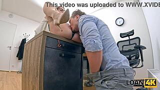 whoa loan4k mrs boss catches clerk banging and hops on his cock in the office right away