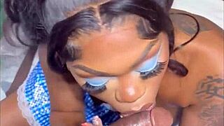 Big black cock stretches ebony pussy bent over doggystyle deep