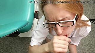 Glasses Dentist Kneels Sucking Big Cock for Facial Cumshot Explosion